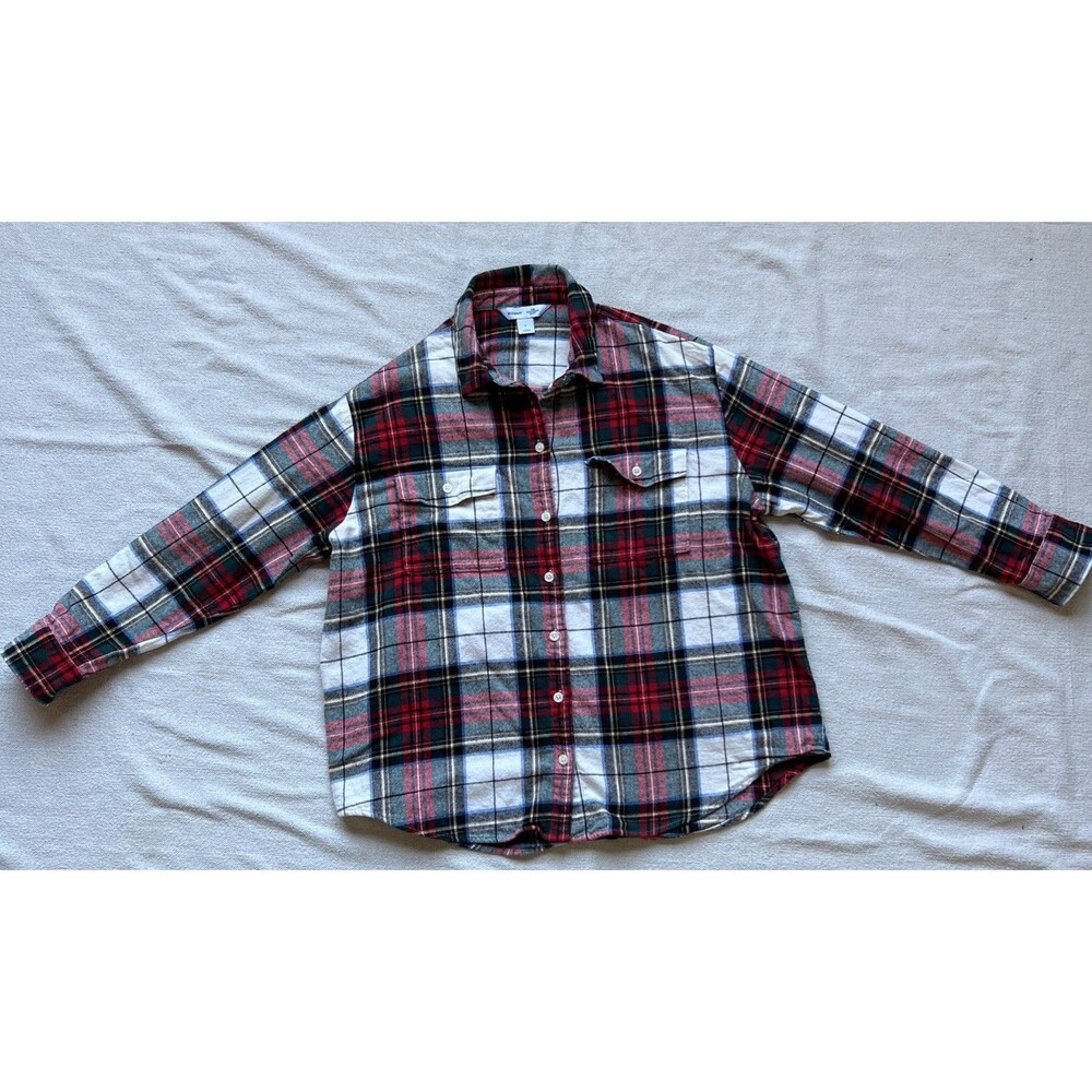 Old Navy Boyfriend Flannel Shirt Womens Large Plaid Button Up Long Sleeve